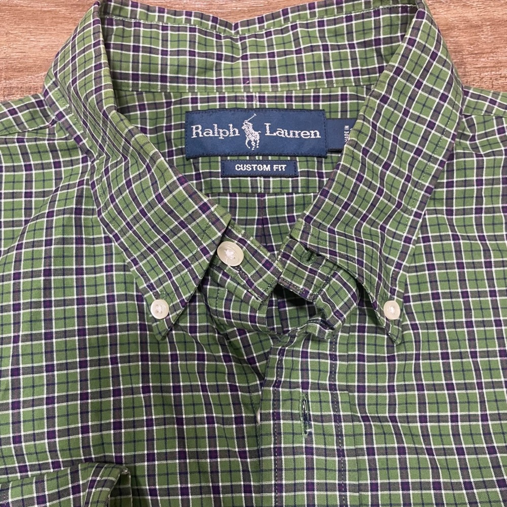 Ralph Lauren Custom Fit Plaid Button Down Long Sleeve Shirt Green‎ Purple